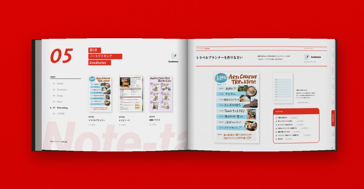 iPadクリエイティブ検定 公式ガイドブック 紙面イメージ(第5章 ノートテイキング・Goodnotes)